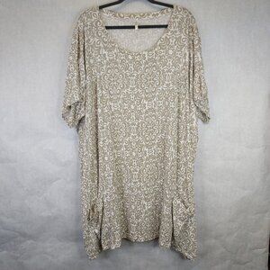 Blue Sky Tunic Dress Women Plus 2X Linen Bamboo Front Pockets Boho Artist Resort